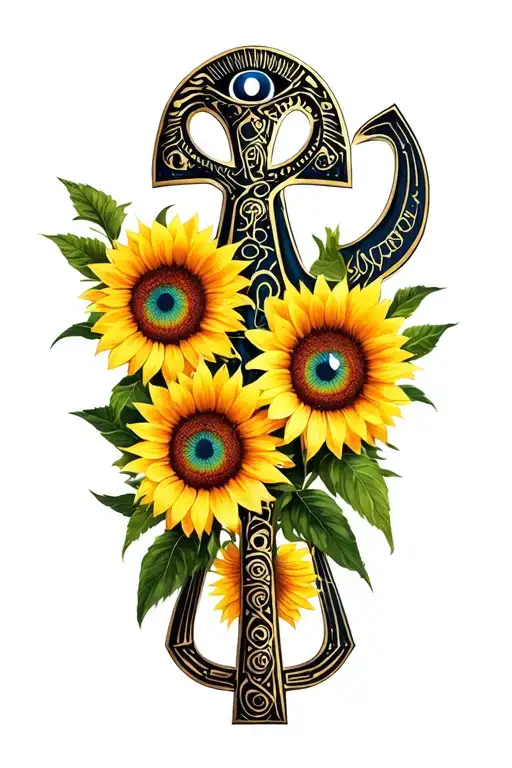 Sunflowers And Ankh Symbol With Eye