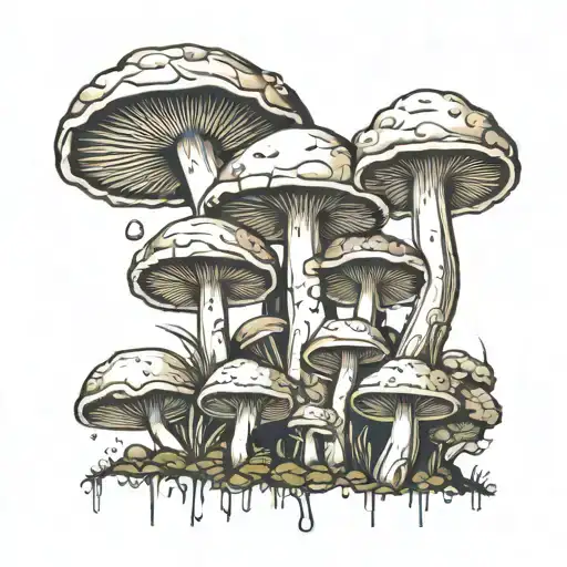 Mushrooms Made Of Crumbling Stone Abstract