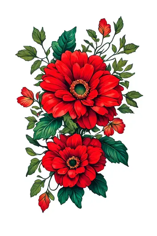 Mums Flower Intertwined Vines Crimson Red Sleeve