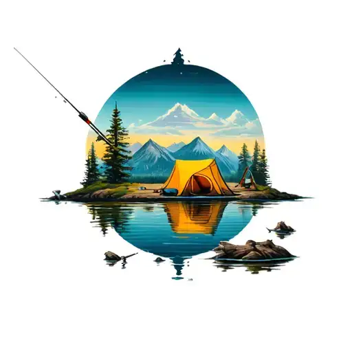 Camping And Fishing Scene