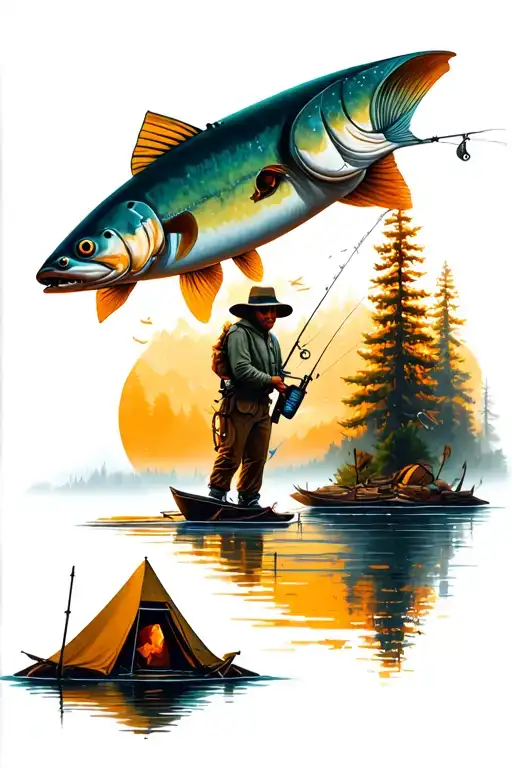Camping And Fishing Scene