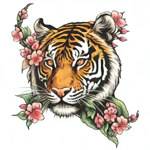 Moon Cherry Blossom Tiger Tribal