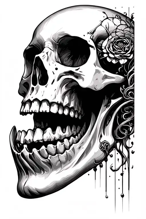 Skull Opened Jaw Black And White