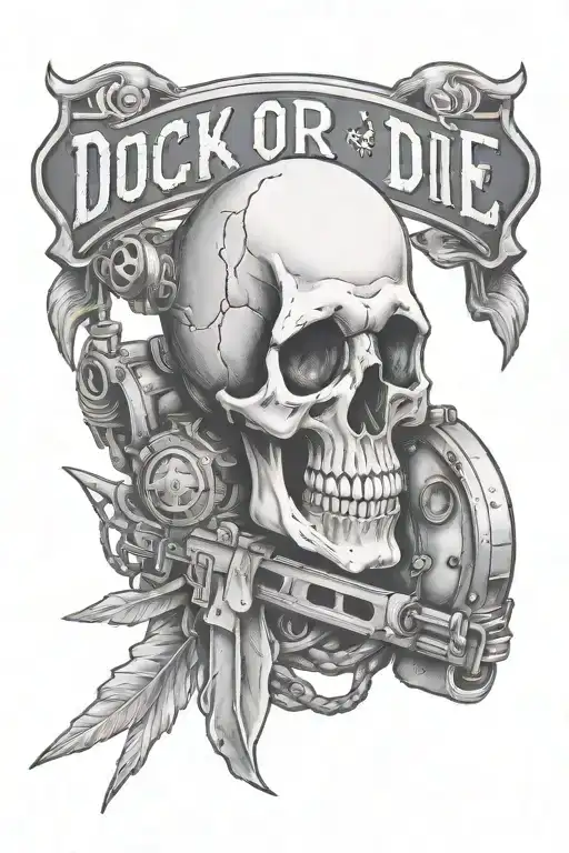 A Skulll With An Army Tank And A Banner Saying Dock Or Die