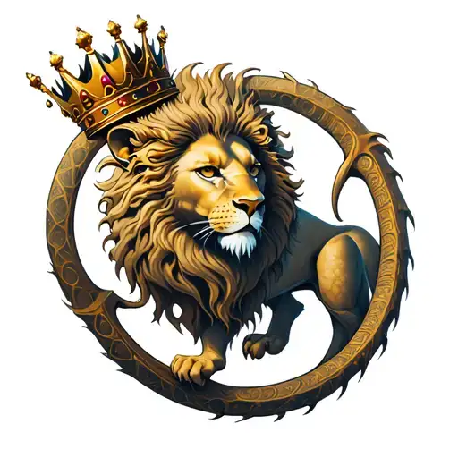 Lion Wearing A Crown In A Ouroboros Dragon