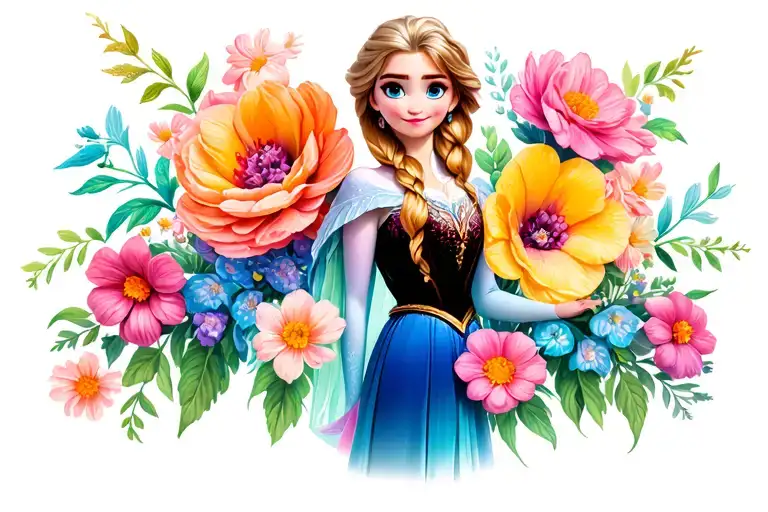 Disney Elsa Anna In Flowers Growing