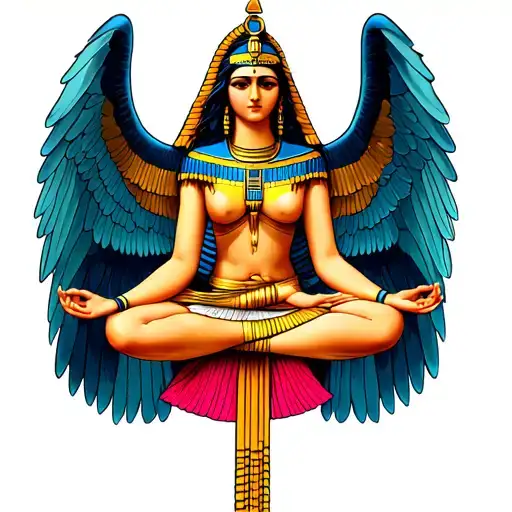 Goddess Isis With Her Wings Spread And Meditating