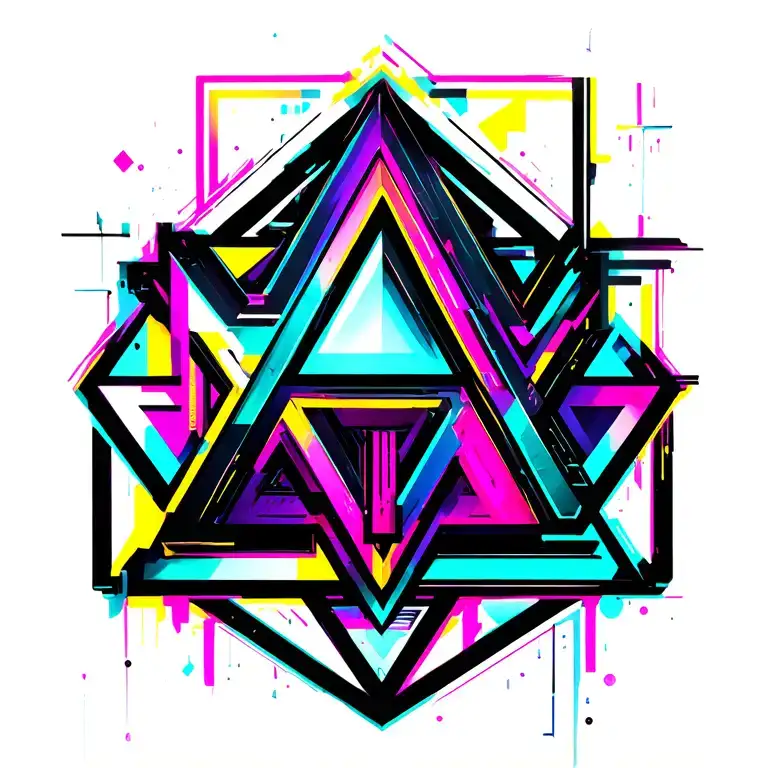 Cyberpunk Geometric Asymmetrical Triangles Shapes Pattern Scattered Neon