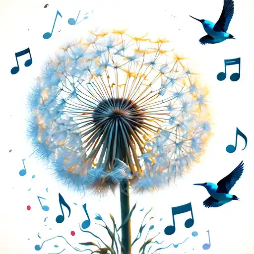 Dandelion Blowing Music Notes And Birds Flying Away