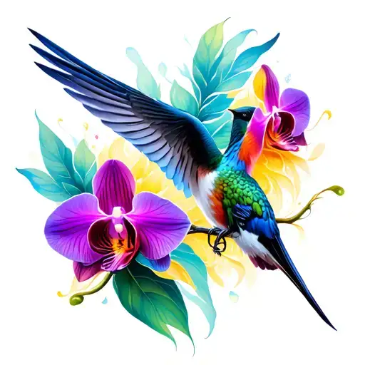 Colibri With An Orchidea Abstract Style