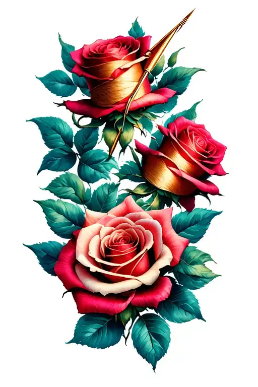 Thread And Needle And Roses Intertwined
