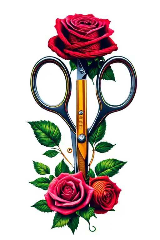 Scissors And Roses Spool Of Thread And Knitting Needles