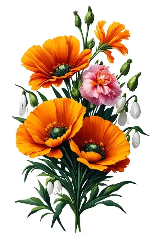 Marigold Poppy Gladiolus Cosmos Carnation Snowdrop Flowers