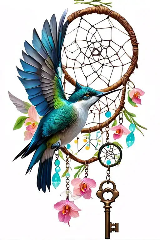 Humming Bird Orchids Dream Catcher Music Notes Wolf Protection Of Children Lock And Key