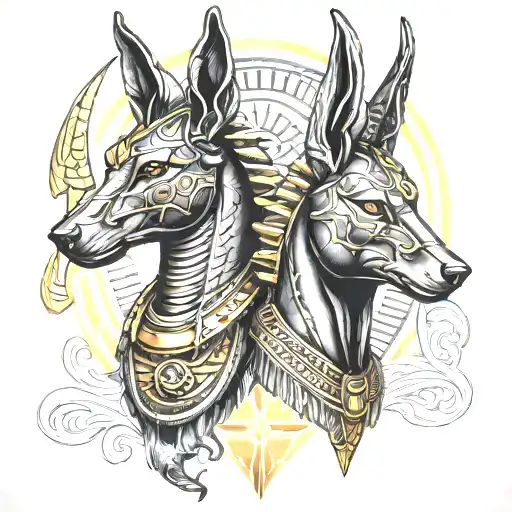 Egyptian God Anubis And Baset With Color