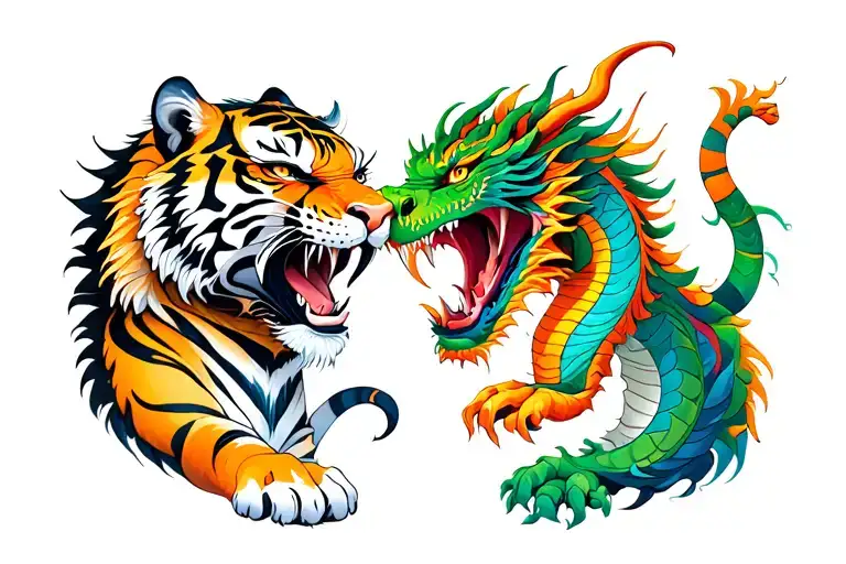 Tiger And Dragon Facing Each Other