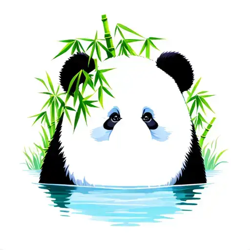 Unique Panda Bear Surrounded By Bamboo And Water