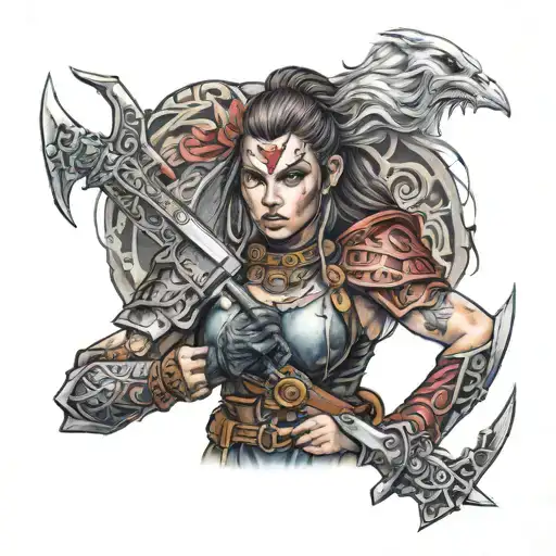 Female Warrior Holding Weapon