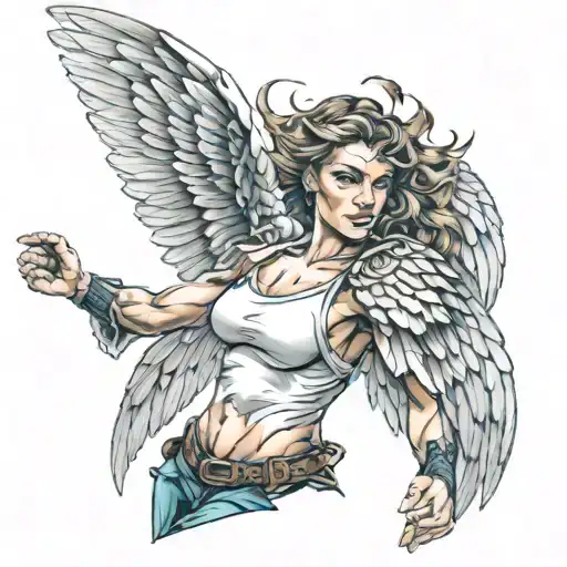 Female Fighter With Wings Flying