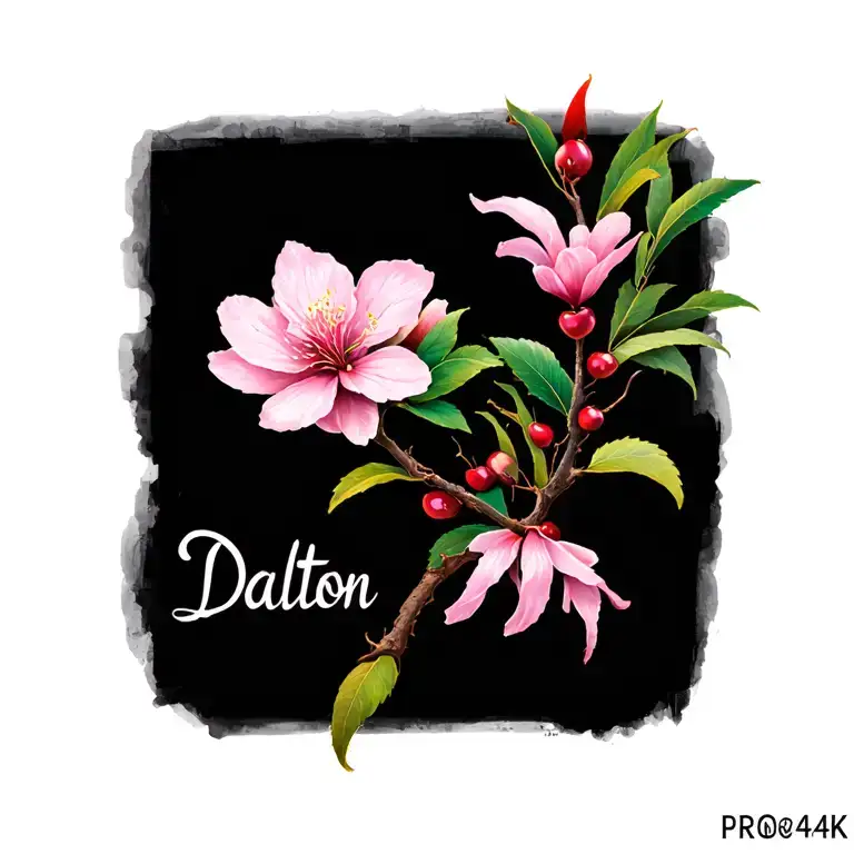 Cherry Blossom Tattoo With The Name Dalton Inscribed Into The Vein Of A Petal In One Of The Flowers