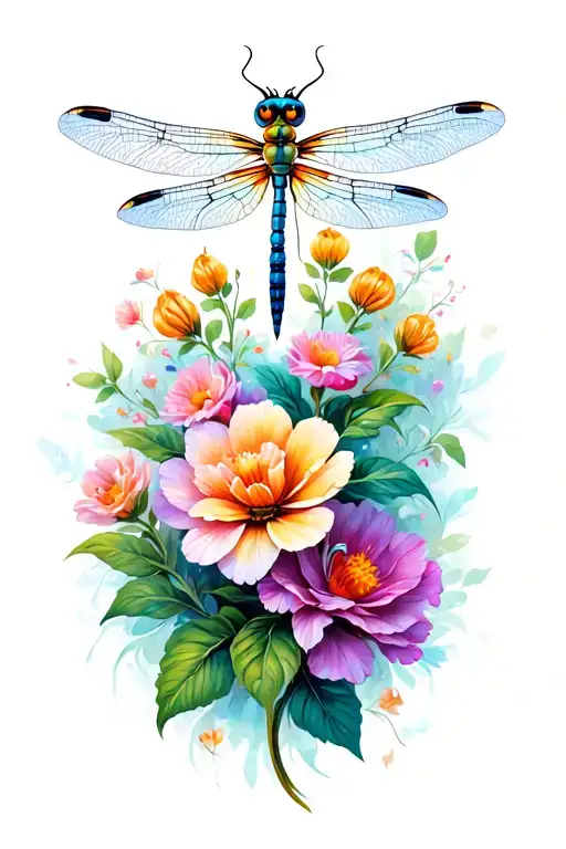 Dragonfly And Flowers