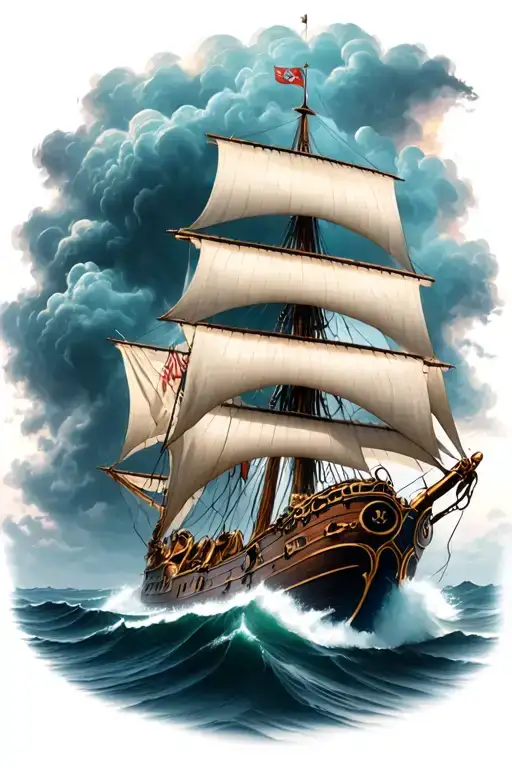 Pirate Ship Sailing Through Stormy