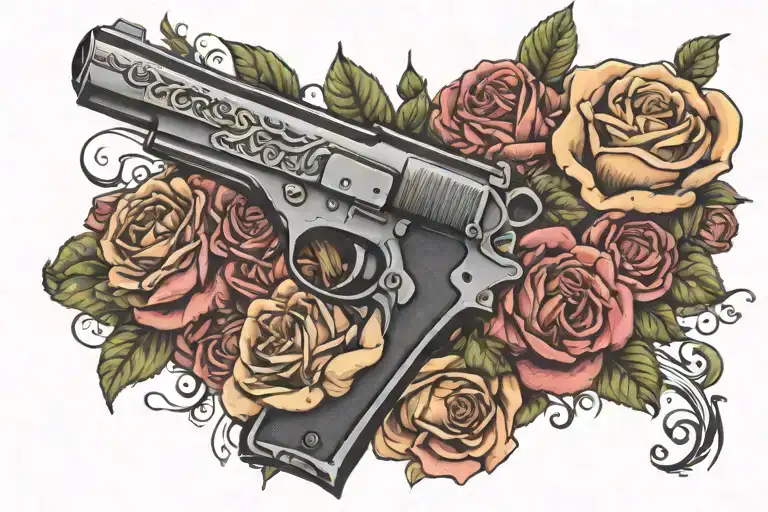 Pistol Surrounded By Roses