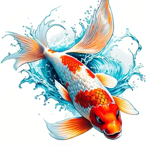 Koi And Water Waves Crashing In The Background