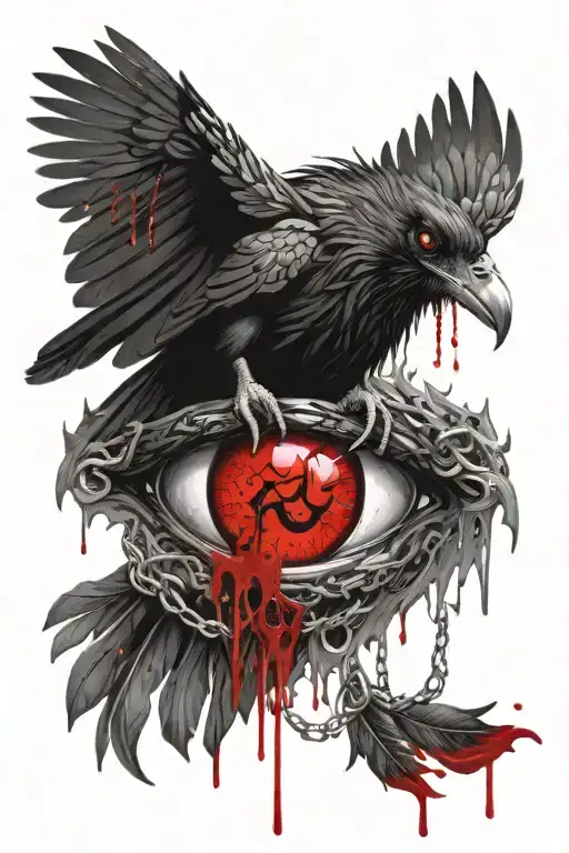 Raven Bloody Eye Norse Runes Chains Dripping Blood