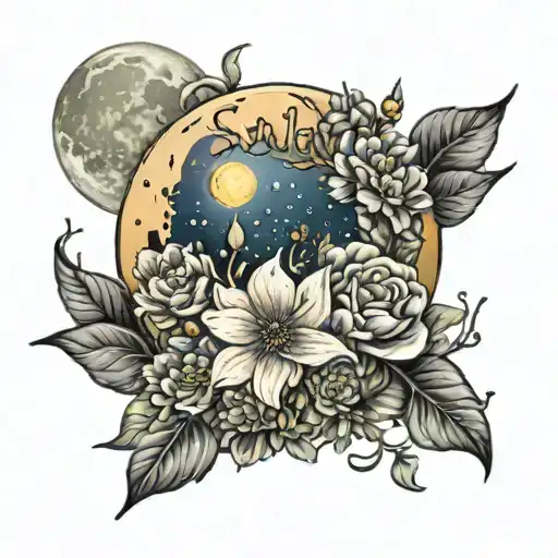 Moon With Flowers With The Name Miguel Hidden Within