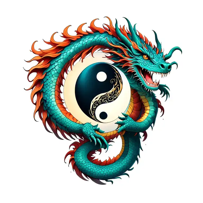 Dragon Holding Ying Yang Sphere