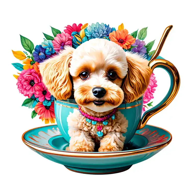 Dog Colorful Poodle Poodle In Puppy Cup