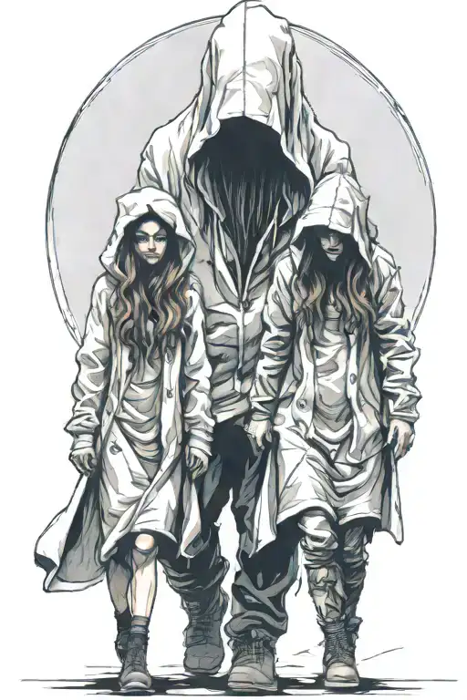 A Girl And A Huge Hooded Beast Walking Side By Side