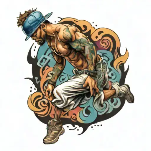 Male Dancer Hip Hop Themed Tattoo Design Colorful Hyper Realistic