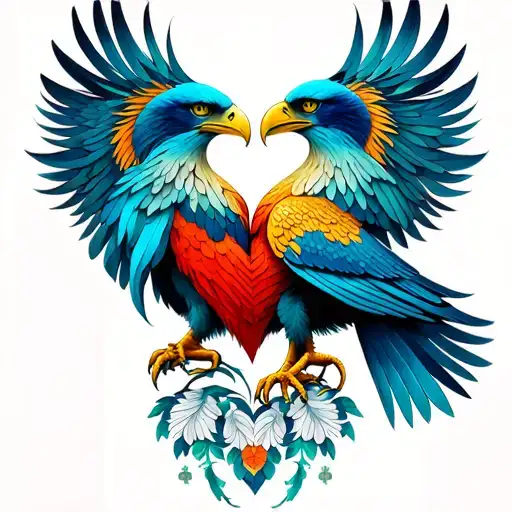 Quetzal Bird And Golden Eagle In The Shape Of A Heart