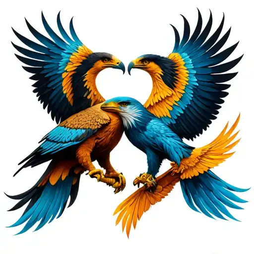 Quetzal And Golden Eagle In The Shape Of A Heart