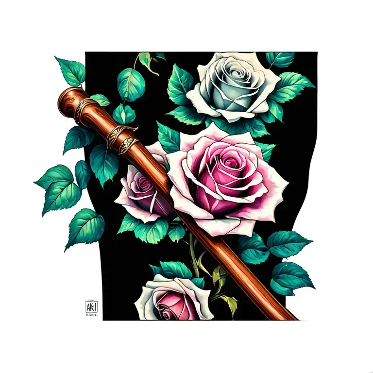 Walking Stick And Roses