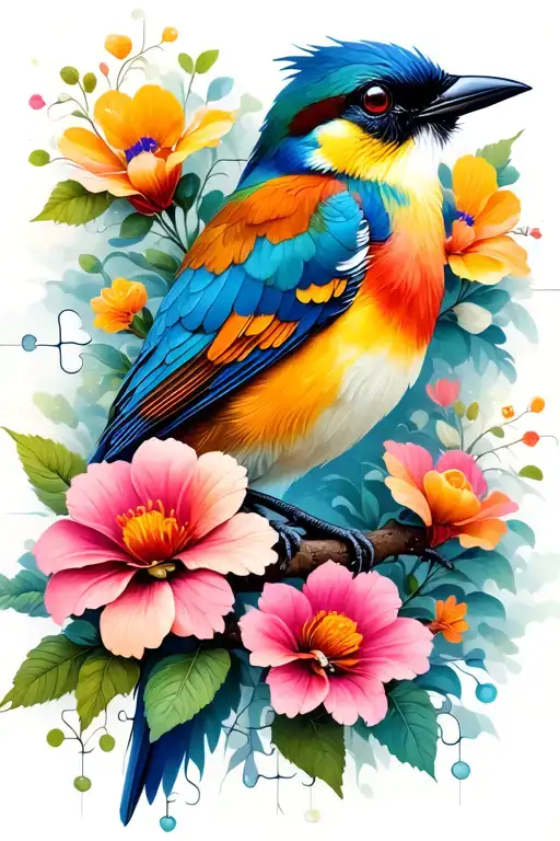 Puzzle Piece Bird Flowers
