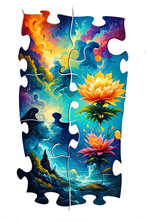 Four Elements Puzzle Pieces Falling