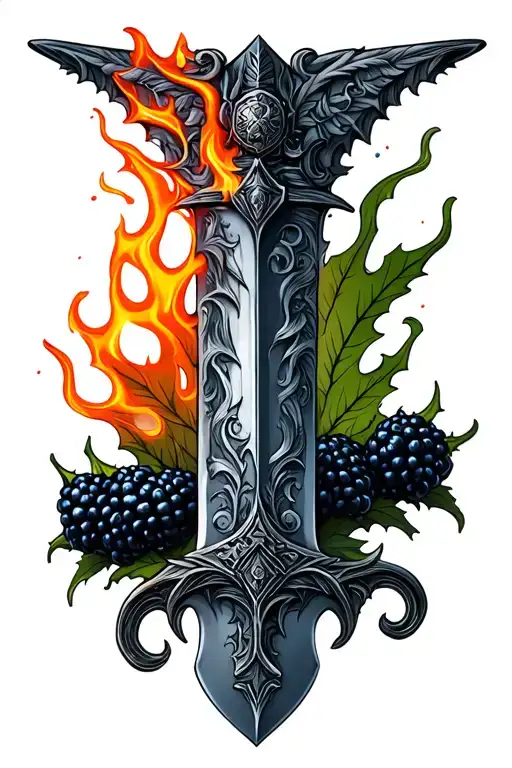 Bramble Sword Embedded With Flame