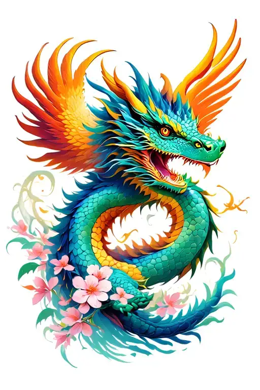 Dragon With Phoenix's With Cherry Blossoms Wrapped