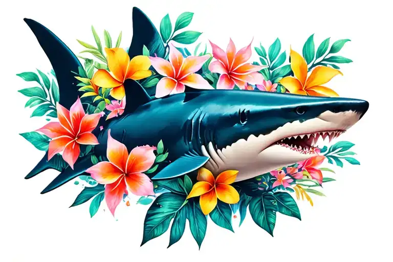 Great White Shark Hawaiian Flowers