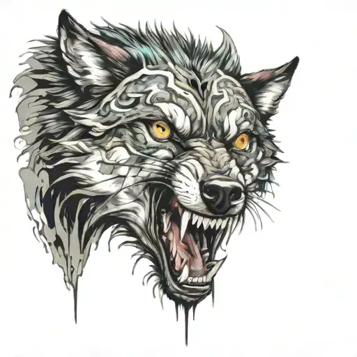 Fearce Wolf With Teeth And Drool Looking Evil