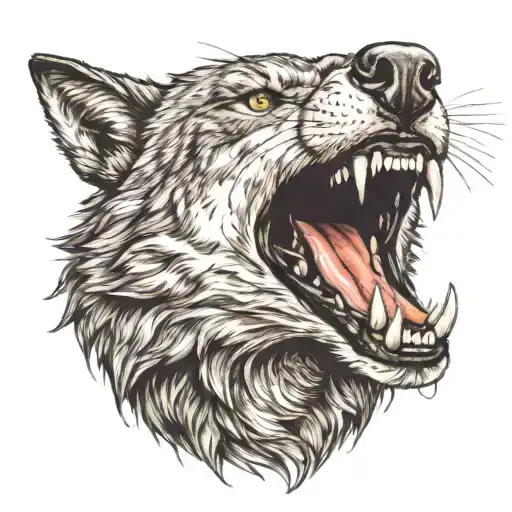 Fearce Wolf Brandishing His Teeth Lip Up Mouth Shut Growling And Drool Looking Evil