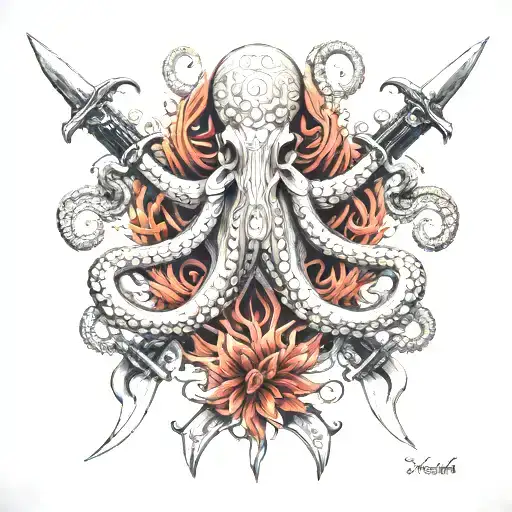 Octopus Holding Different Types Of Swords Or Knives