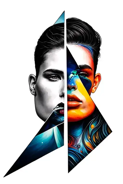 Two Overlapping Triangles Upwards And Downwards In The Middle A Human Face