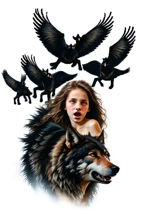 Pack Of Wolves Circling Scared Girl
