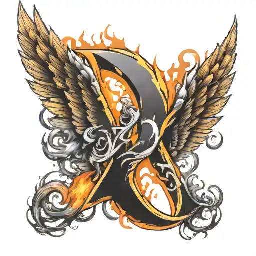 Letter V With Wings On Fire Flames