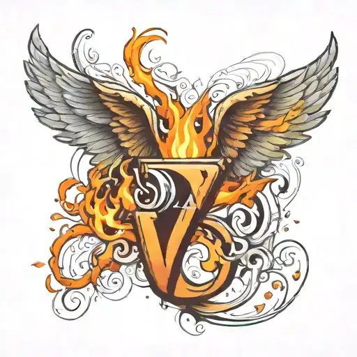 Letter V With Wings On Fire