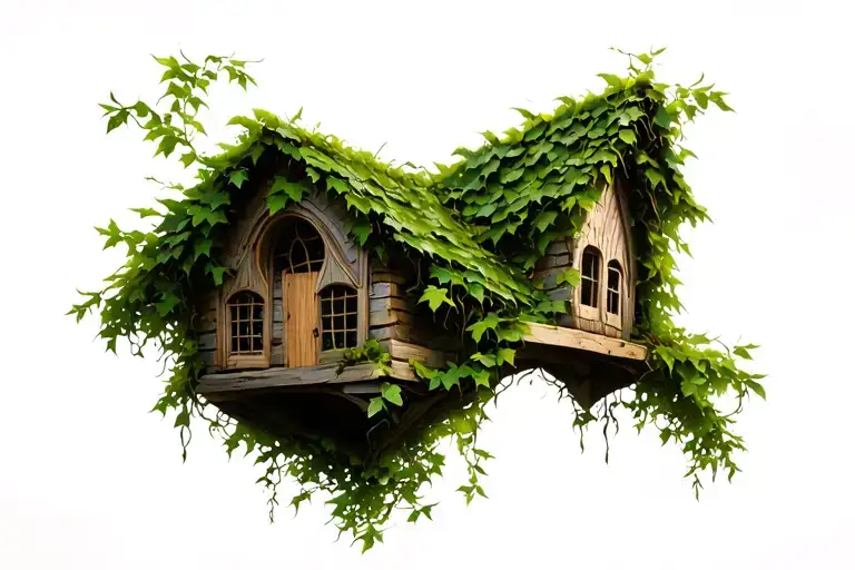 Fairy Flying Cottage Overgrown With Ivy